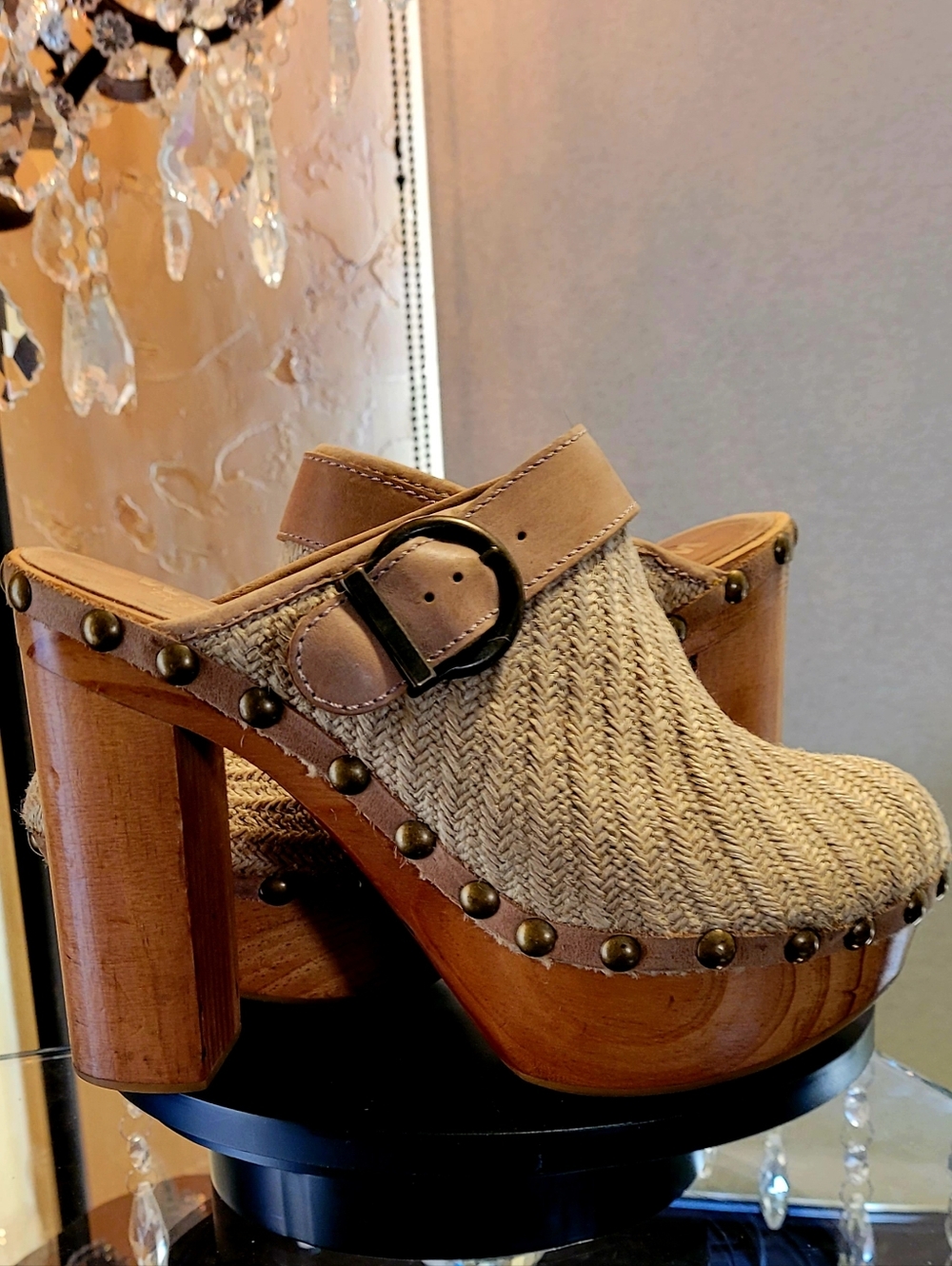 Jeffrey Campbell Vintage Beige Woven Wooden Platform 5 In. Heels Size 38